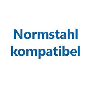 Weiße Fläche mit dem Text "Normstahl kompatibel"