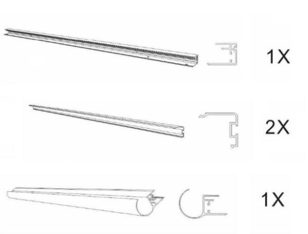 Aluminiumleisten komplett, Vorderseite & Rückseite Vordach L1400A-L